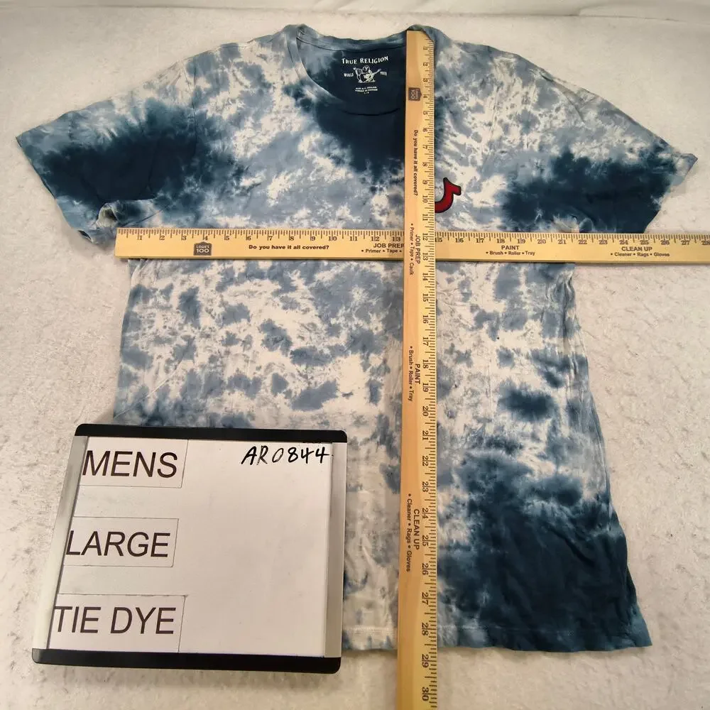 True Religion Casual Crew Neck Short Sleeve Graphic Shirt Mens Size L Blue White